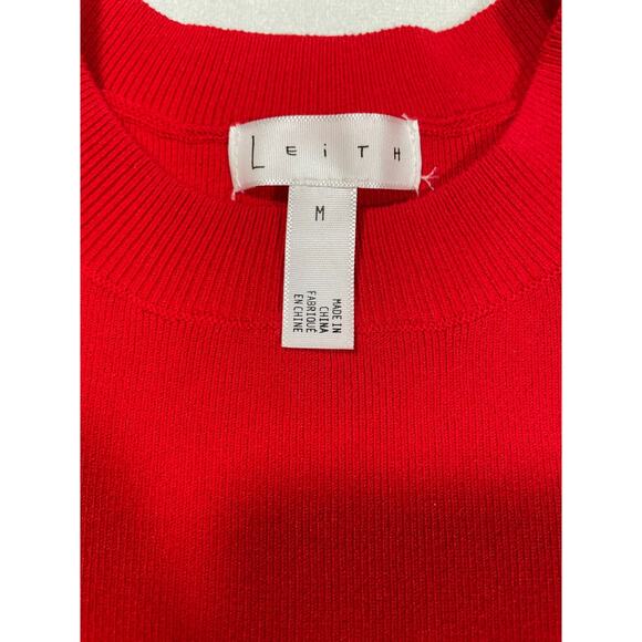 Leith Red Ribbed Bodycon Knee Length Dress M NWT Nordstrom Bloom Short Sleeve - Picture 4 of 7